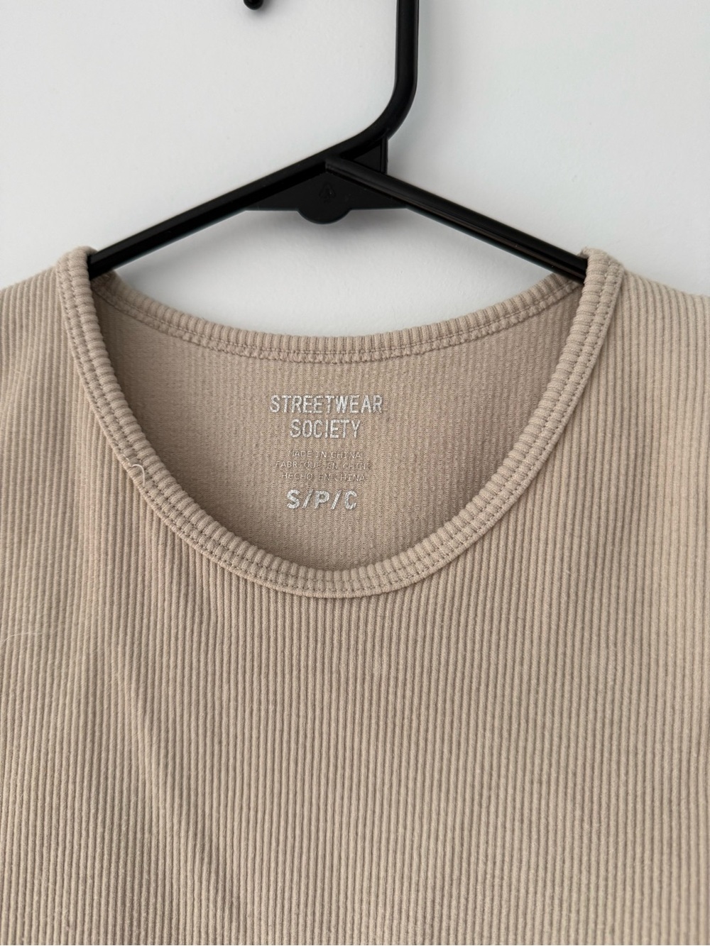 Streetwear Society Ribbed Crop Tank Top in Tan - Picture 2 of 3